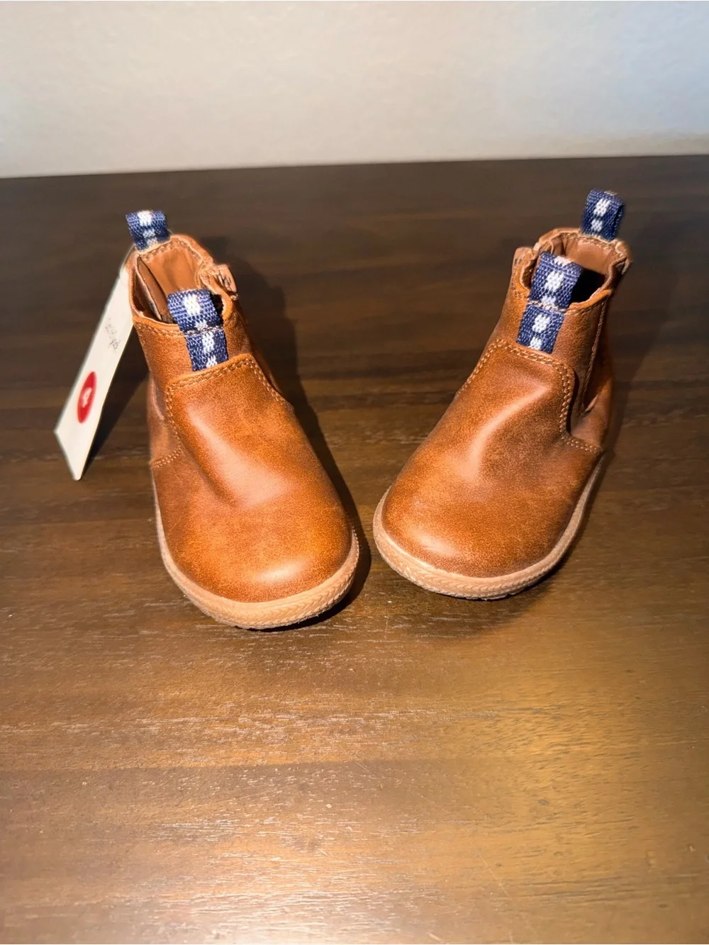 Cat & Jack Toddler Tan Brown Chelsea Boots with Blue Pull Tabs
